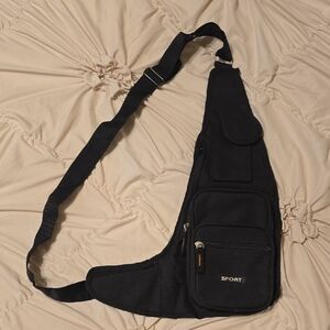 Sport Crossbody Black Strap Canvas Bag, Adjustable